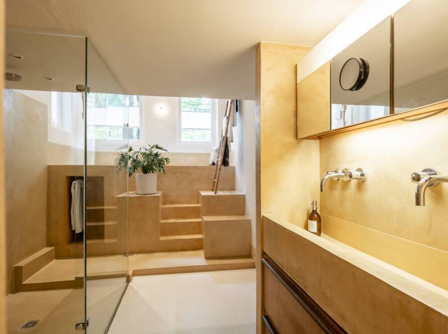 Betonlook wand wellness badkamer